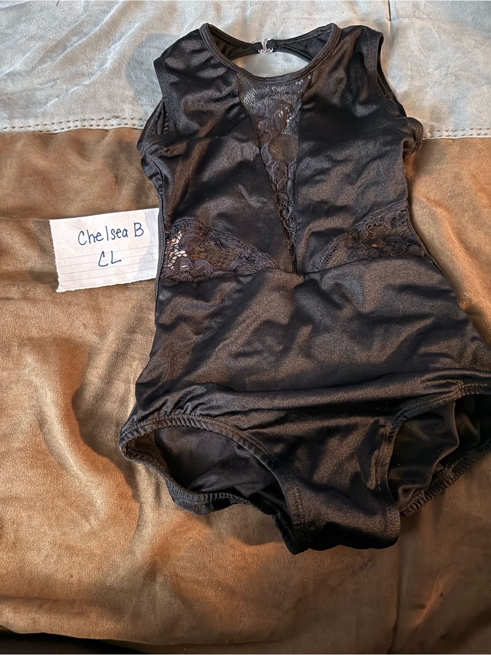 Girls Black Dance Leotard with Lace Insets